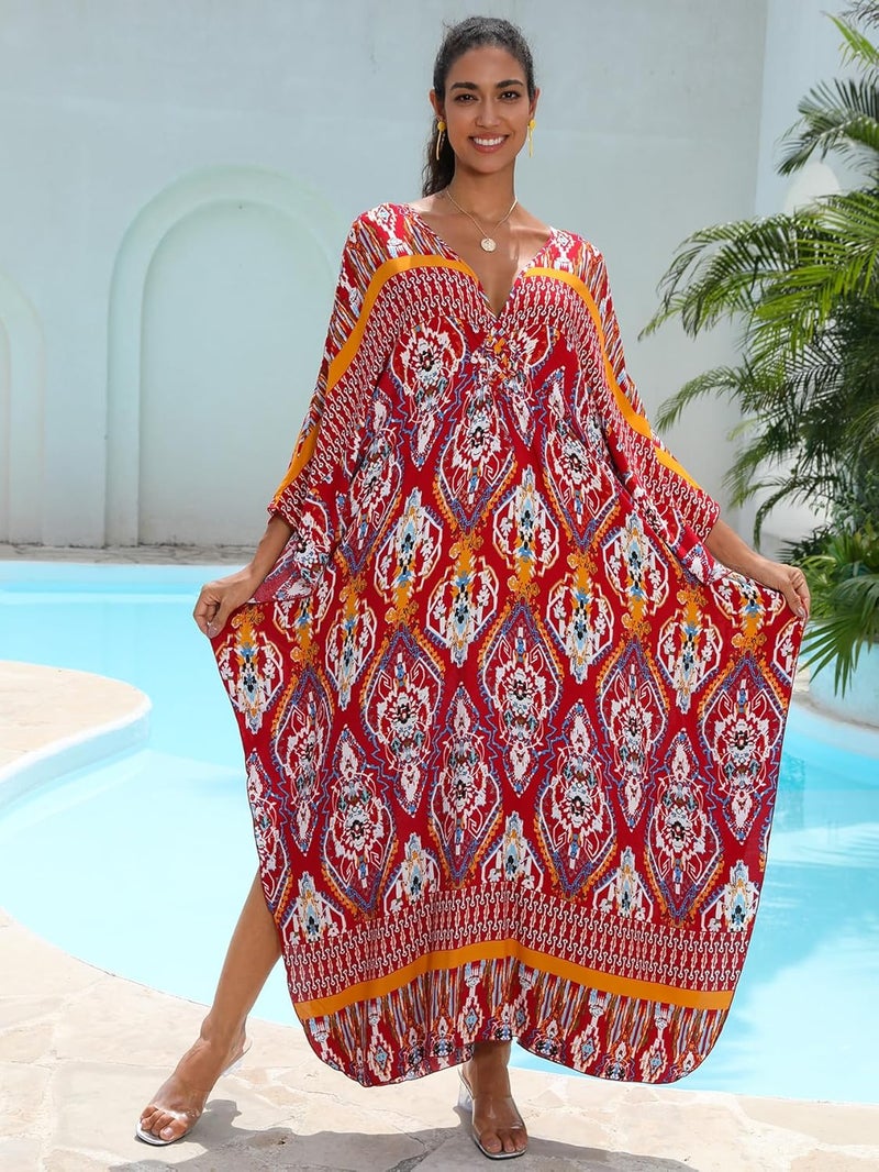 KEYLORTING Women's Plus Size Kaftan Dress – Plus Size Maxi Dress Moo Moos Beach Cover Up,Bathing Suit Cover-Up Loungewear - Image 3